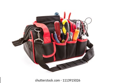 Tool bag with tools on a white background