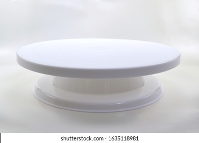 Tool Kitchen Baking, Plastic Cake Turntable Round For Decoration On White Background.