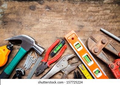 tool renovation on grunge wood - Shutterstock ID 157725224