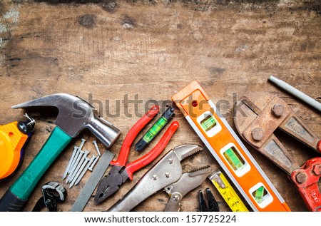 tool renovation on grunge wood