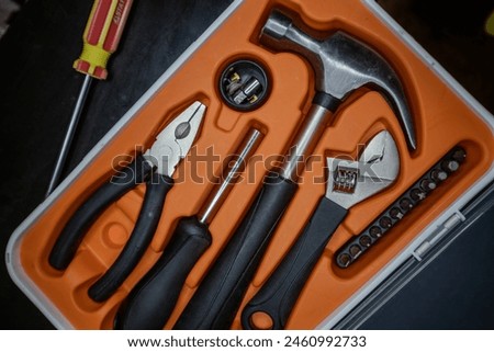 Tool set, hammer, screwdrivers, wrenches, pliers	