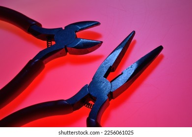 Tool for working with electricians wire cutters and pliers. Full color background. Close-up. - Shutterstock ID 2256061025
