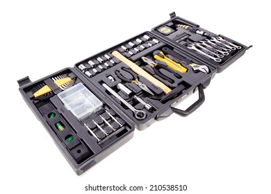 toolbox set of tools include hammer wrench bit driver pliers hex key bush level hex key