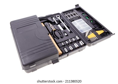 toolbox set of tools include hammer wrench bit driver pliers hex key bush level hex key
