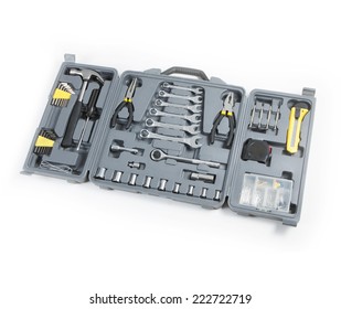 toolbox set of tools include hammer wrench bit driver pliers hex key bush level hex key