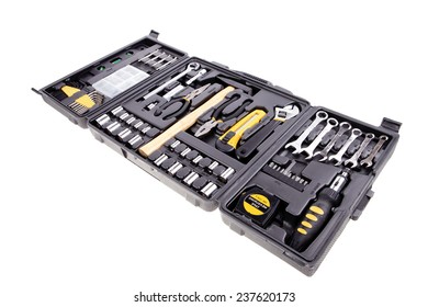 toolbox set of tools include hammer wrench bit driver pliers hex key bush level hex key