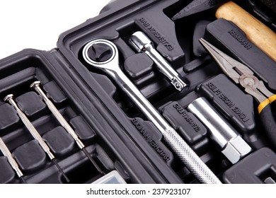 toolbox set of tools include hammer wrench bit driver pliers hex key bush level hex key
