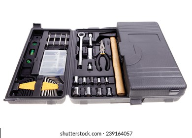 toolbox set of tools include hammer wrench bit driver pliers hex key bush level hex key
