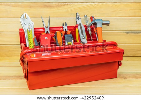 Toolbox with tools. Red toolbox with tools.