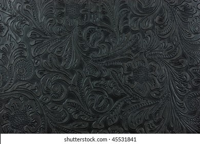 Tooled Leather Black Texture Background