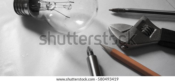 Tools Around Light Bulb Stock Photo (Edit Now) 580493419