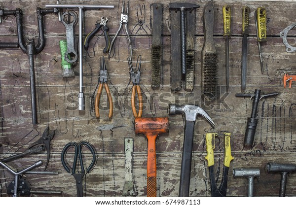 Tools for car repair in Workshop. Car\
repair equipment in the tool box in car repair\
shop