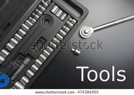 Tools concept. Toolset with interior compartments to keep bolts and nuts.