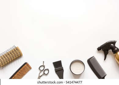 Tools For Hair Styling On White Background Top View