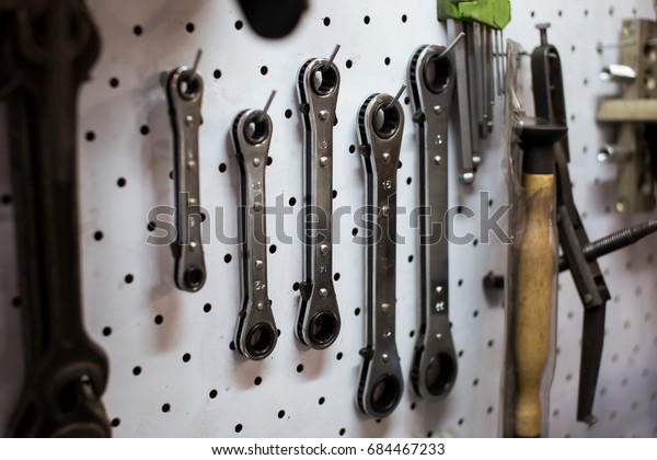 Tools Hang On Wall Garage Stock Photo Edit Now 684467233