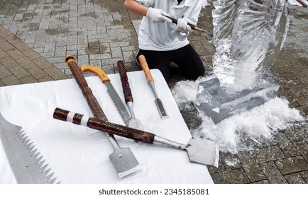 Tools for ice sculpture, summer event.