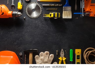 Tools Instruments On Black Background Stock Photo 613535015 | Shutterstock