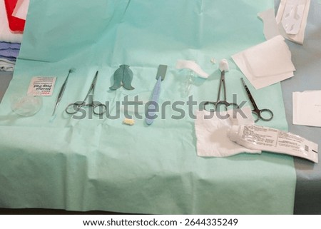 Tools and instruments for use by a mohel or ritual circumcisor p  including alcohol swabs and a knife, before performing a brit milah or circumcision on an eight-day old Jewish male baby.