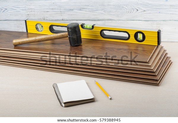 Tools Laying Laminate Flooringcopy Text Stock Photo Edit