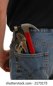 Tools in a mans back pocket