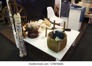 Tools and materials for using spinning cotton thread machine for show traveller at shop in Ayutthaya,Thailand