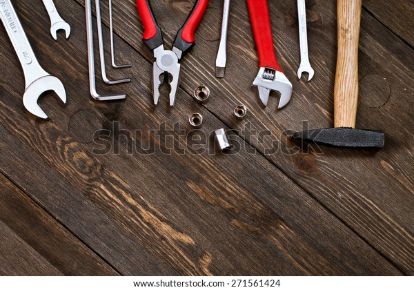 Tools On Wooden Background Stock Photo 271561424 | Shutterstock