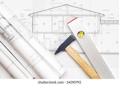 Tools Over House Plan Blueprints Stock Photo 14290792 | Shutterstock