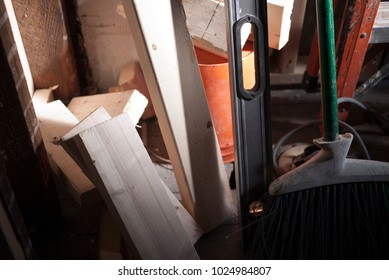 Tools And Piece Of Wood During A Bathroom Renovation