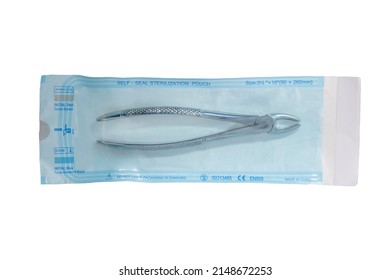 Tools In Sterilization Pouch Steam Sterilization Self Sealing Pouch On White Background Kits In Closed Up Sterilized Pouch (isolated On White Background) Dental Dentistry