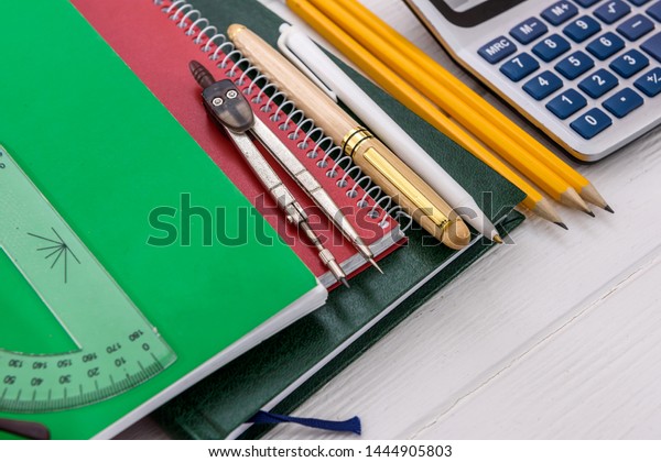 Tools for studying on\
table close up