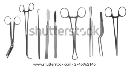 Tools for surgery isolated on white, set
