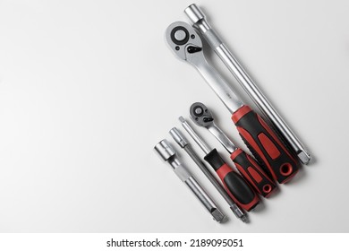 Tools For Work Or Car Repair On A White Background. View From Above. Copy Space. High Quality Photo