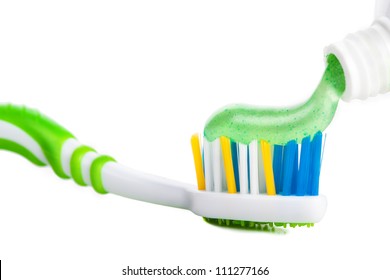 Tooth Brush With Tooth Paste On White Background