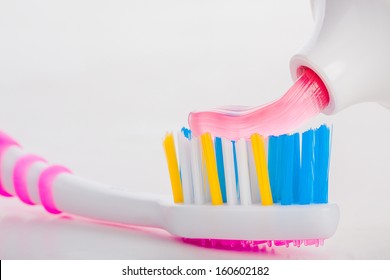 Tooth Brush With Tooth Paste On White Background