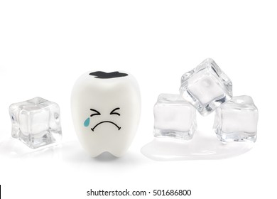 Tooth Decay Sensitive Is Crying With Cold Ice,  Isolated On White Background With Clipping Path.