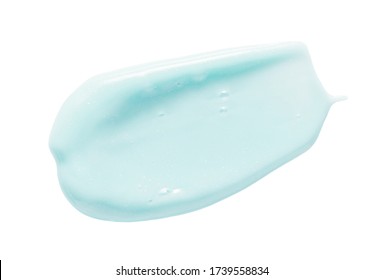 Toothpaste Sample Isolated On White. Mint Color Tooth Care Cream Smudge Close Up. Dental Hygiene Product Smear