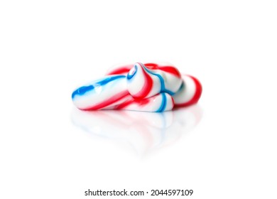 Toothpaste Sample Isolated On White Background. Tricolor Tooth Care Cream Smudge. Dental Hygiene Product