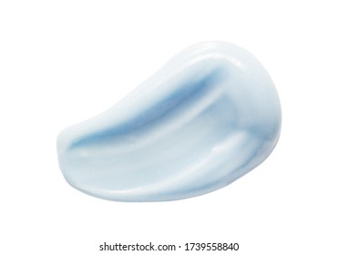 Toothpaste Smudge Isolated On White. Blue Color Toothcare Product Sample Closeup. Oral Hygiene Paste Smear