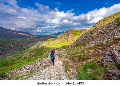 Toourist Hiking In Snowdonia. North Wales. UK