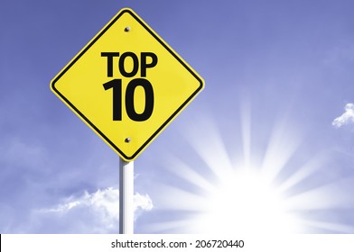 Top 10 road sign with sun background