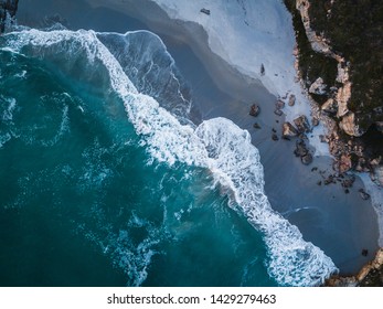 Top aerial view of a beautiful beach in Galicia, Spain