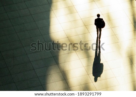 top aerial view of businessman walk in work time at pedestrian. with lighting and shadow.