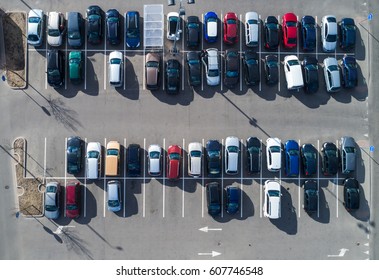 Top Aerial View Of Cars In Parking Lot