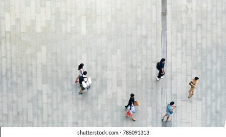 Top Aerial View Crowd Of People Walking On Business Street Pedestrian