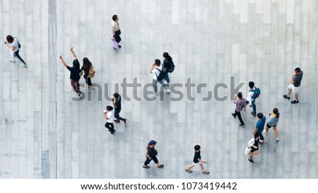 top aerial view crowd of people walking on business street pedestrian