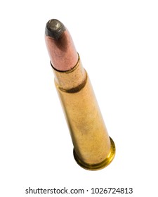 Top angle of a 303 rifle cartridge isolated on a white background