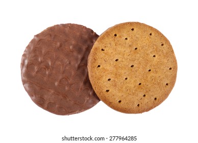 The Top And Bottom Of A Chocolate Digestive Biscuit.