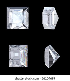 Top, bottom and side views of princess diamond. Over black. Other gems are in my portfolio. Extralarge resolution