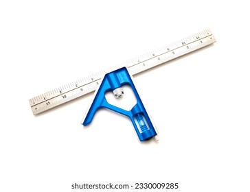 Top brand-new combination square with 12 inches etched stainless steel blade ruler marker, cast zinc head, self-aligning draw bolt isolated white background scriber, layout tool. Carpenter square - Powered by Shutterstock