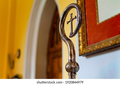 top of the church staff. catholic outdoor staff with a cross - Shutterstock ID 1920844979